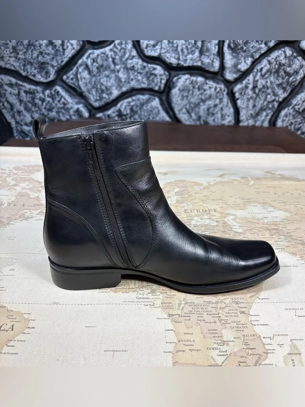Mens Leather Boots Rockport Toloni K70048 Black Side Zip Sz 10 Casual-Dress EUC